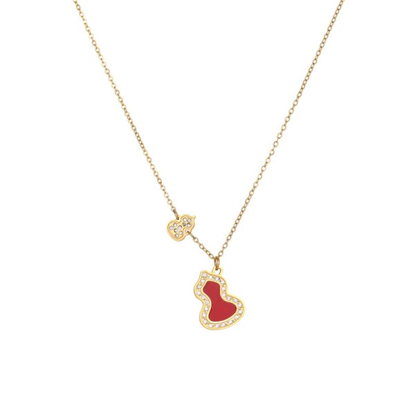 18K Vacuum Electroplated Stainless Steel Women's Necklace Micropaved Zircon Double Gourd Necklace Stainless Steel Jewelry