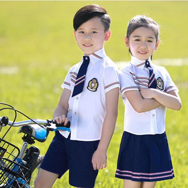 Square Collar Polyester Kids School Uniform White Short Shirt For Girls And Boys