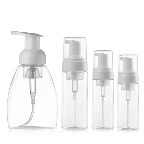 Botella transparente de plástico PET cuadrado de 300 ml con embalaje cosmético de bomba de espuma