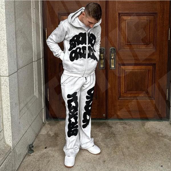 Acid Wash Distressed Wide Leg Sweatpants Applique Logo Hip Hop Joggers Cargo Pants