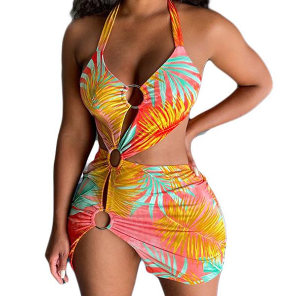 Printed Hollow Women's Beachwear Dresses , Beach Swimming Dress For Ladies