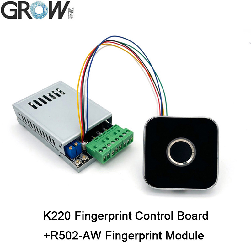 Плата управления доступом по отпечатку пальца GROW K220+R502-AW с двумя реле, выход DC10-24V, с функциями администратора/пользователя, самоблокировка 0.5с-60с