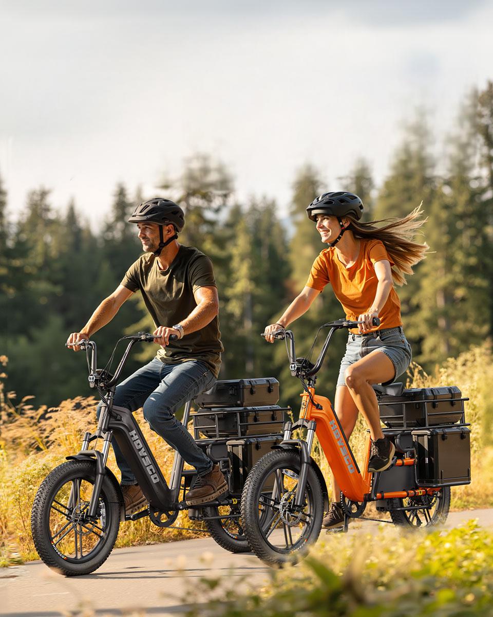 German Warehouse HovCart EU/US/AU Stock Electric City Cargo Bike for Two Children with Protection Seat Torque Sensor Fat Tire