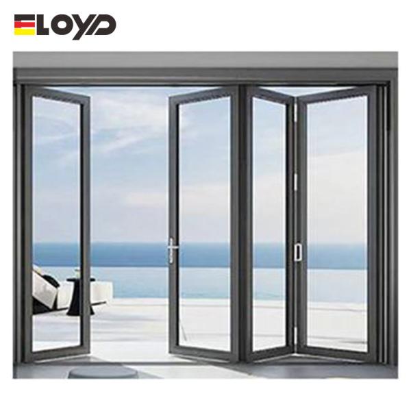 Hurricane Proof Sound Insulation Double Glazed Bi - Folding Door Aluminum Patio Folding Glass Door