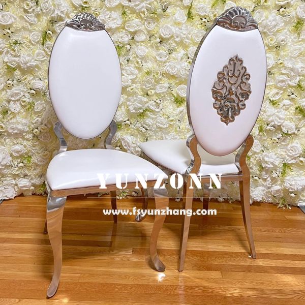 Modern Gold Stainless Steel Oval Back Chair with Leather for Dining Hall Hotel and Wedding Contemporary Style for Apartment