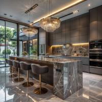 Muebles de mesa de melamina de acero inoxidable de color negro de diseño modular para uso en apartamentos