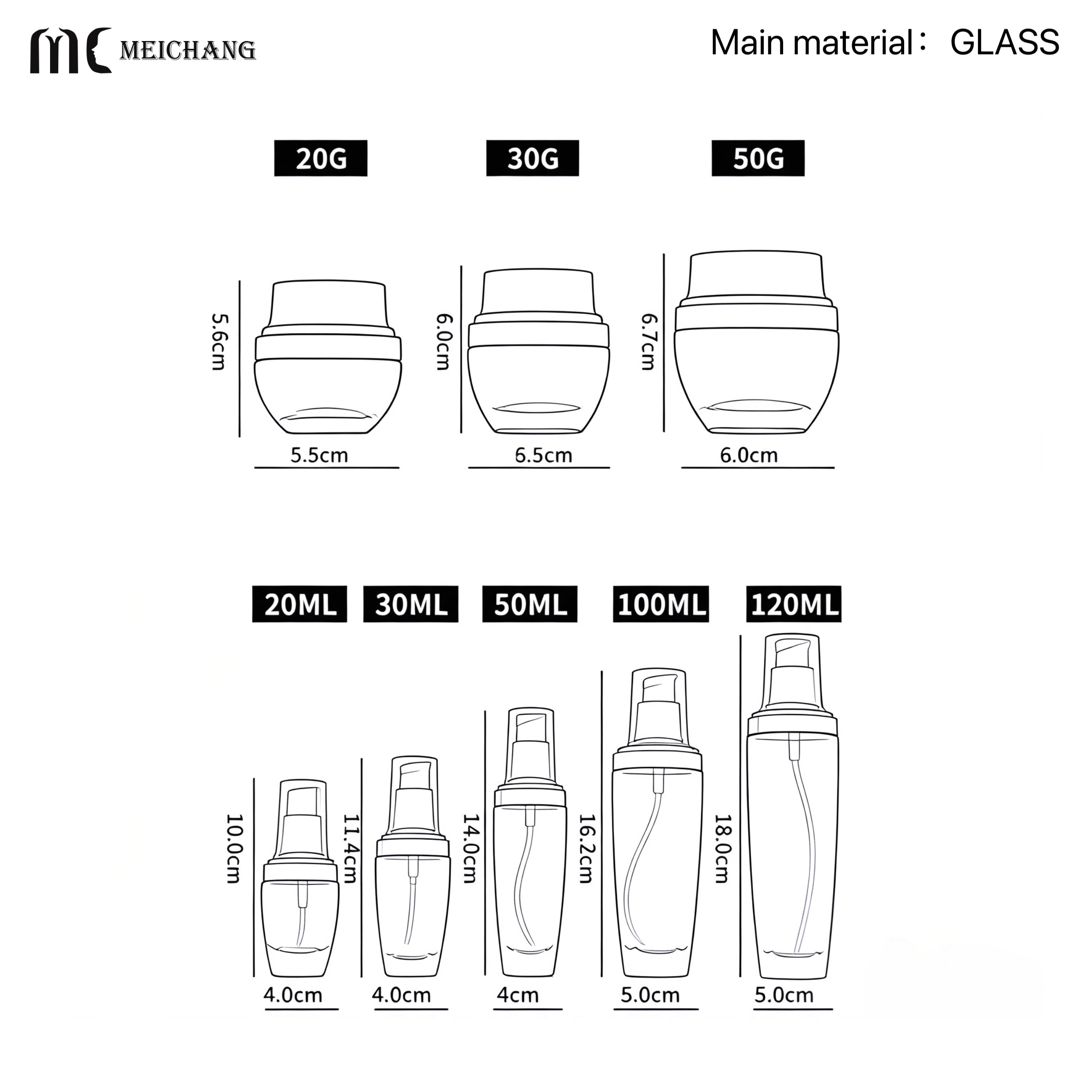Premium Glass Skincare Packaging Set with Optional Amber Light-Blocking Cream Jar & Serum Bottle Collection(MC-314)