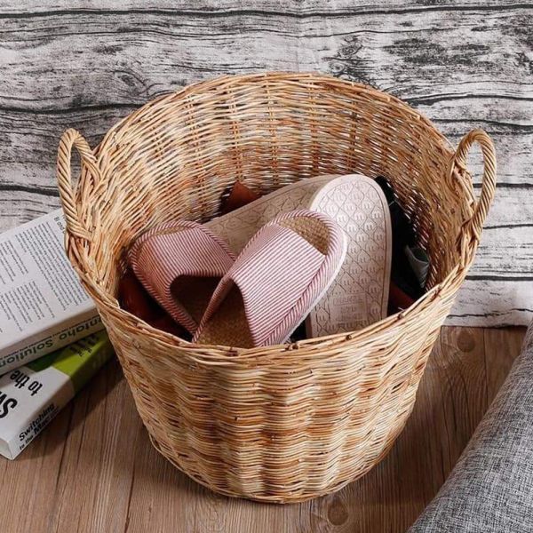 Large Square Rattan Basket, Handmade, Living Room, Blankets, Toy Bin, Extra Storage, Decorative Storage, Laundry Basket, Linens, Gray & Brown, Large