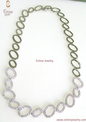 2016 Hot Sale white rhodium plated Brass jewelry oval links CZ necklace shinny & luxury