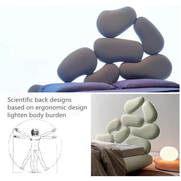 Wooden Frame Unique Shaped Upholstered Headboard Latest Double Bed Design