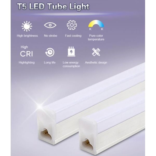 Indoor 2ft 3ft 4ft High Brightness 100LM/W 6500K AC170-240v No Flicker Integrated T5 G13 Linkable PC Square 10w 15w 20w T8 Led Tube