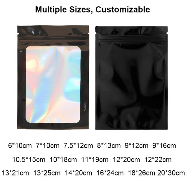 Resealable Holographic Mylar Bags Small Packaging Pouch Plastic Ziplock Bag with Window for Small Accessories Jewelry Bag
