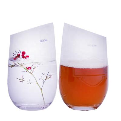 Parte superior Stemless de Crystal Wine Glass With Angle da borda oblíqua chanfrada