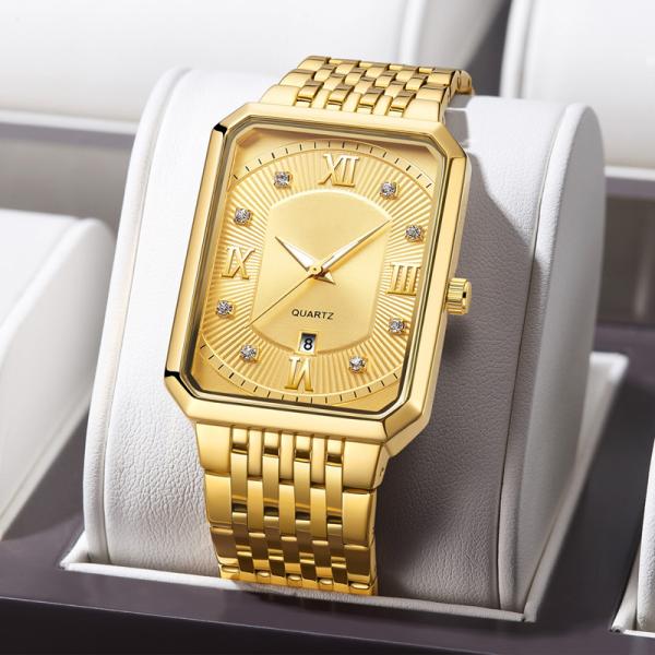 Stainless Steel Luxury Military Quartz Watch Square Metal Watches For Men