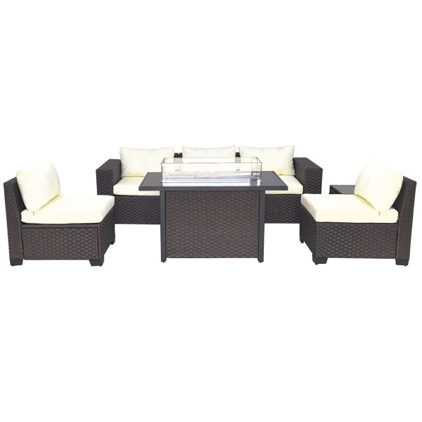 Factory Wholesale Wicker Rattan Outdoor Sectional Sofa Set with Fire Pit Table  Knock Down Patio Furniture Set