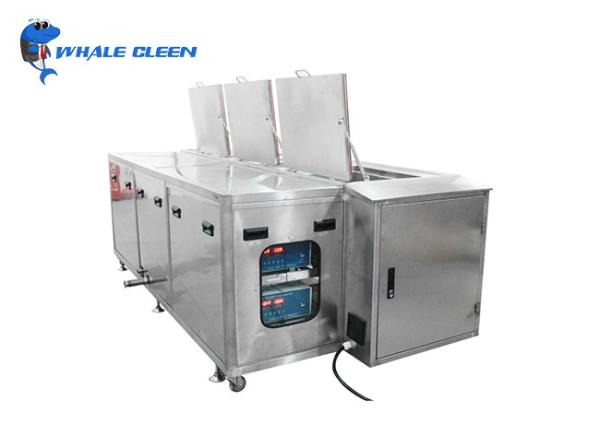Three Soak Tanks Industrial Ultrasonic Cleaning Machine , 1200W Metal Belt Ultrasonic Cleaner