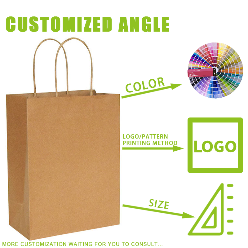 Reusable Shopping Bag  Twisted Handle Bag Takeaway Food Packaging Brown Paper Bag