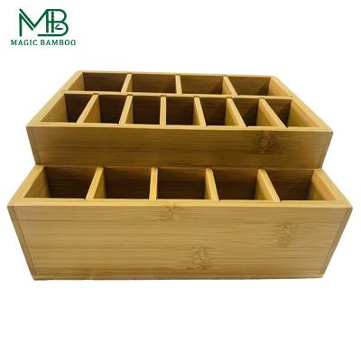 Caixa de armazenamento de ferramentas de maquiagem multifunção ajustável de bambu