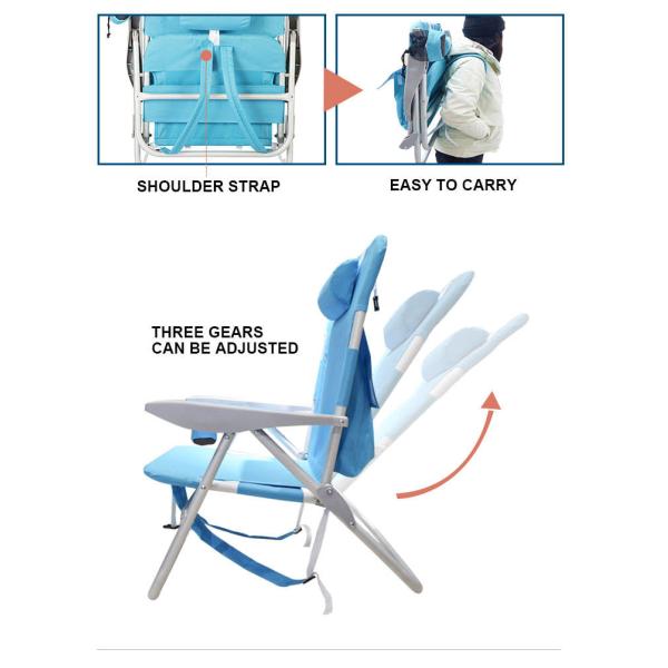 61x70.5x89cm Aluminum Folding Beach Chair 3.65kg Folding Backpack Beach Chair