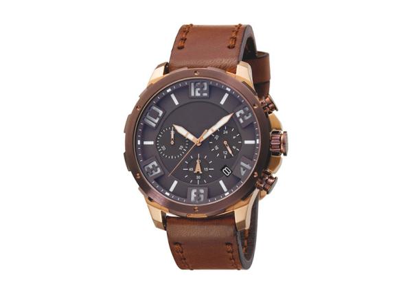 Waterproof Chronograph Wrist Watch Genuine Leather Strap Stainless Steel Screw Crown