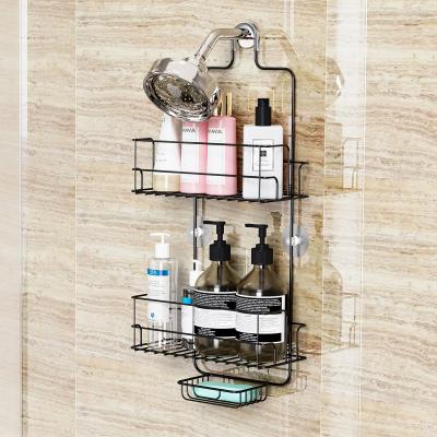 Sustainable 2 Tier Iron Wire Rack Bathroom Shelf with Hooks and Hanging Design