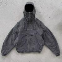 Camiseta con capucha de denim lavado a medida chaqueta con punto inverso cara enmascarada Ninja zip up con capucha