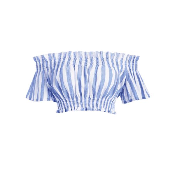 Apparel Womens Striped Off Shoulder Cropped Top