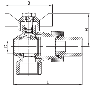 ISO9001 Male X Female Angle Ball Valve Revolve Pipe DN15