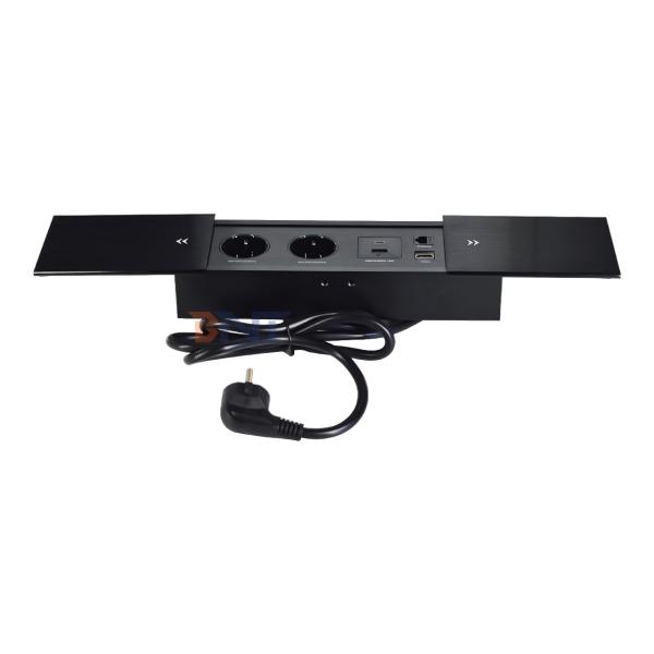 Double Silp Open Euro Tabletop Electric Power Socket Slip-Open 2 AC Outlets & USB A+C IP44 for Office Use