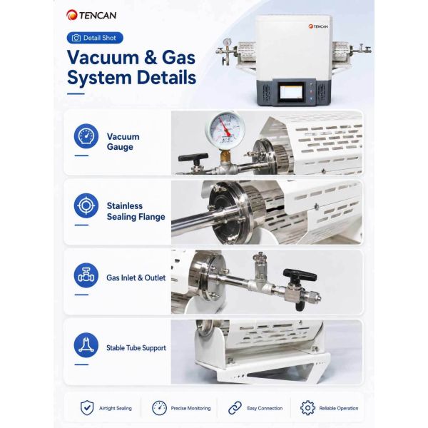 TENCAN MoSi2 Heating 1600C Vacuum Tube Furnace TC-16MT B Type Thermocouple Split Lab Oven 30-Segment Programmable Advanced
