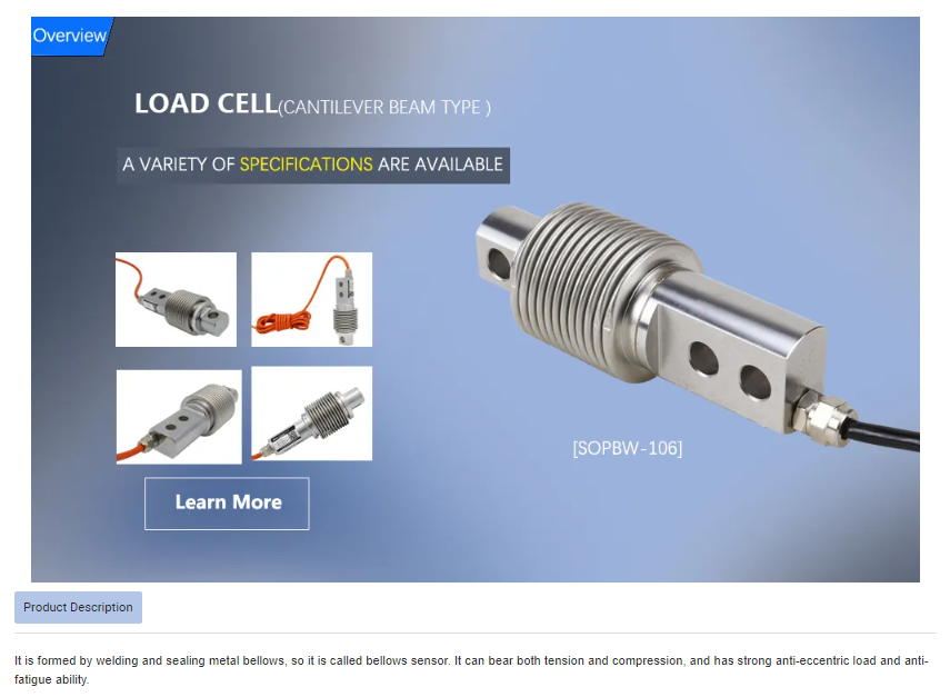 Bellows Sensor Threaded Force Load Cell Transducer для взвешивания оборудования из сплавной стали / нержавеющей стали