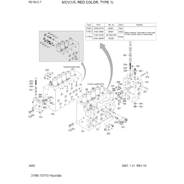 31N6-10110 KPM KMX15RA для гидравлического клапана управления Hyundai R215-7 Red