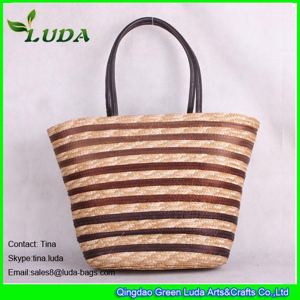 LDMC-092 new designer striped tote bag handmade natural handbags lady  wheat beach straw bags