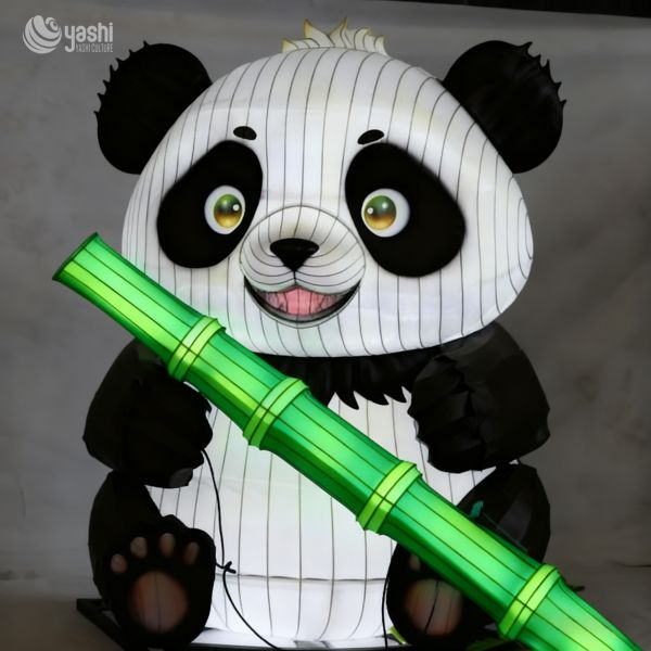 Custom Giant Panda with Bamboo Lantern | Cute Animal LED Light Sculpture for Chinese‑Theme Light Exhibition