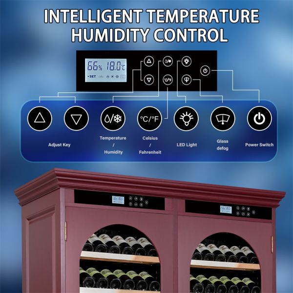 Burgundy Solid Wood Dual Zone Kitchen Wine Cooler with Smart Digital Control Panel