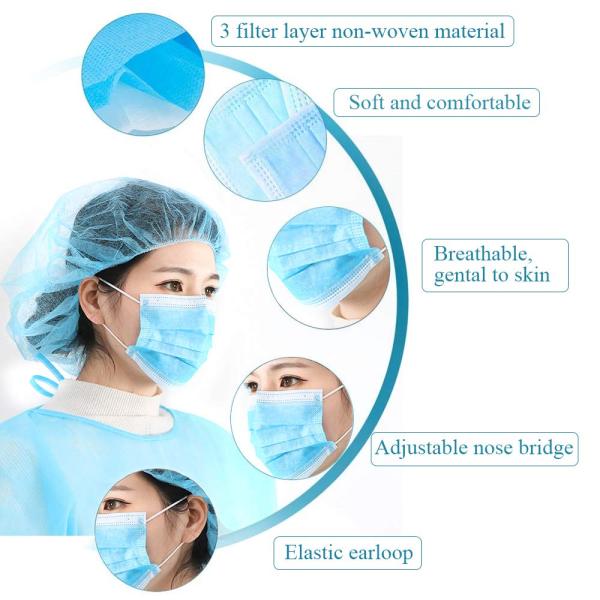 Protective 3 Ply Disposable Surgical Masks Non Woven Examination Type