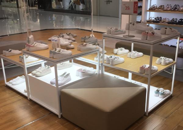 Wood And Metal Retail Store Shoe Display Fixtures With Tables , Stands , Cabinets