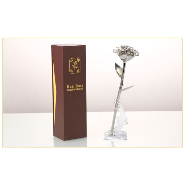 24k  Platinum Dipped  Rose with Gift Box  Handmade Gift Flower Holiday Decoration Christmas Valentine Gift
