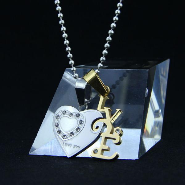 New Fashion Valentines Holiday Lovers Couples Stainless Steel Necklace Pendants LPL12