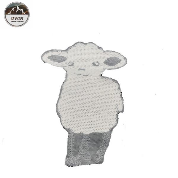 Sheep Animal Sequin Embroidery Patches White Merrowed Border For Decoration