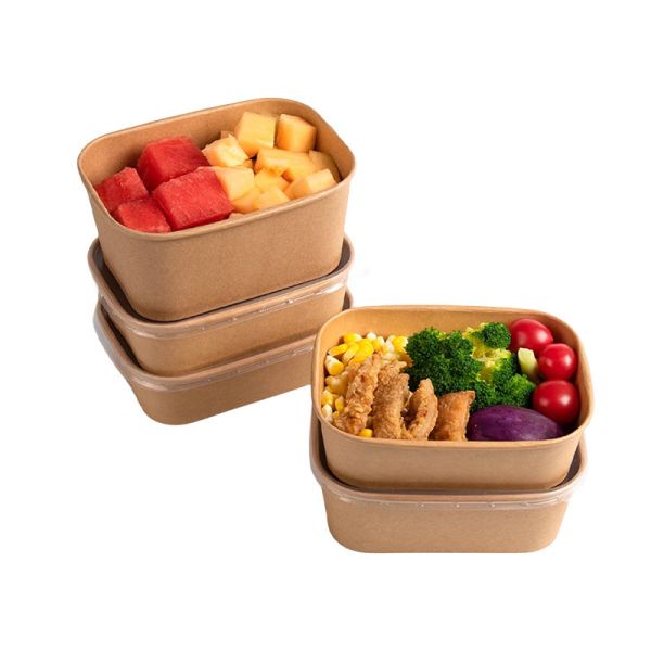 Custom Food Grade Kraft Paper Salad Bowl with Plastic Lid