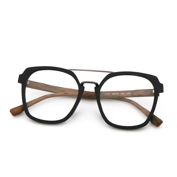 Novos óculos de moda de grãos de madeira Unisexo Full Rim Óculos de acetato Marco MR 6107
