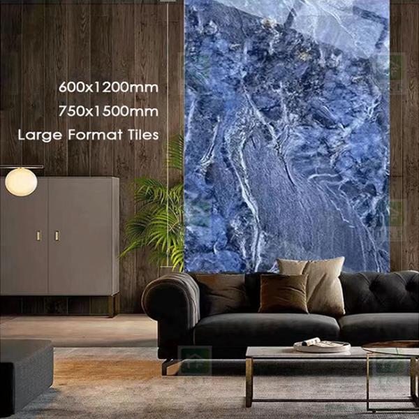 A porcelana lustrada vitrificada apartamento telha o interior lustroso azul do corpo 60x120 completo