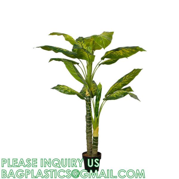 Artificial Golden Dieffenbachia Plant 43 Inch Tall Fake Tropical Lifelike Tree in Pot Silk Faux Dark Green Plant