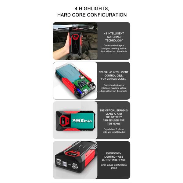 Multi-Function Portable Car Jump Starter Power Bank 20000mAh Lead-Acid Battery for Emergency Booster and Flashlight