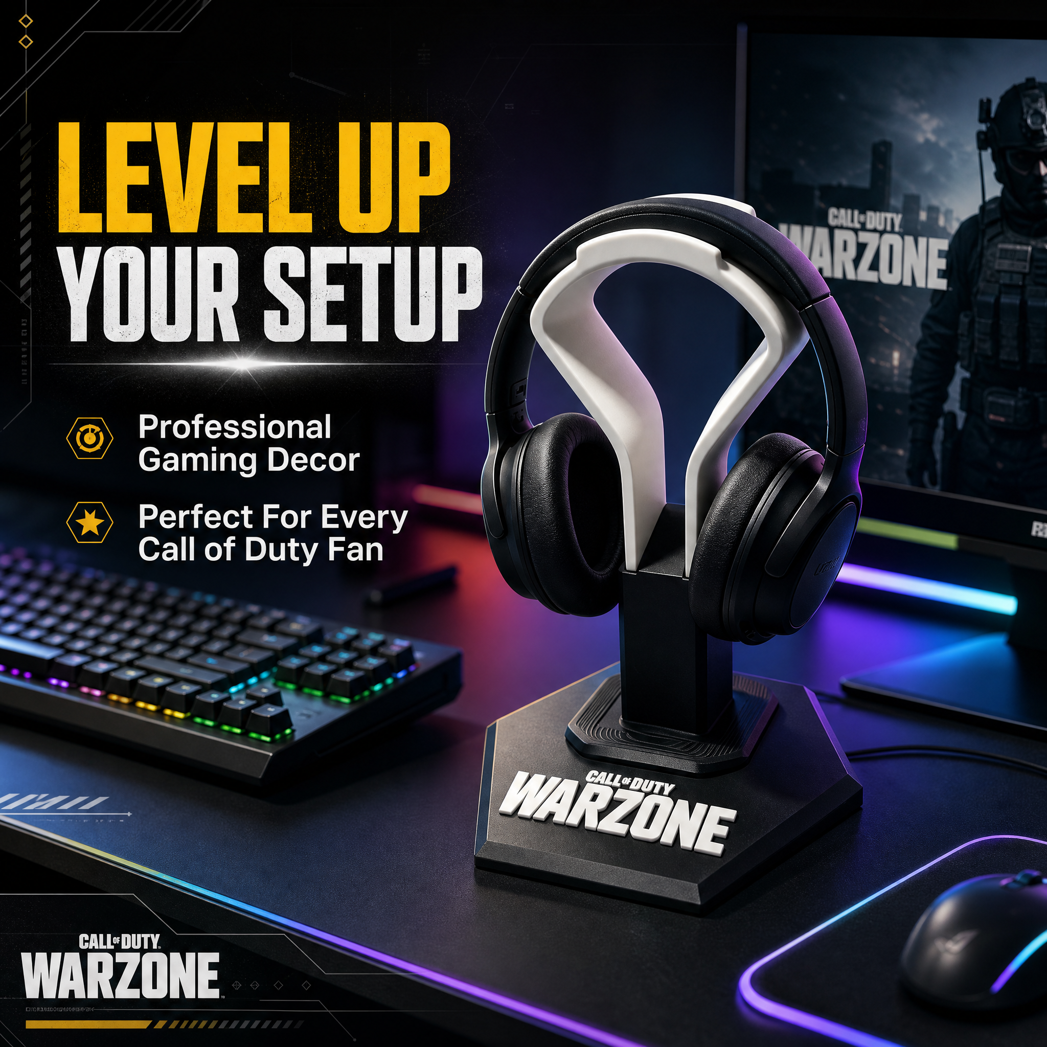 Warzone Logo Digital 3D Printing Stable Custom Color 3d Print Headset Holder
