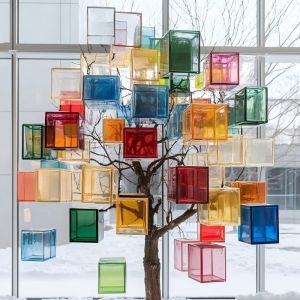 Luminous Fiberglass Geometric Tree Sculpture-Modern LED Lifelike Interior Art for Hotel Lobby & Commercial Spaces