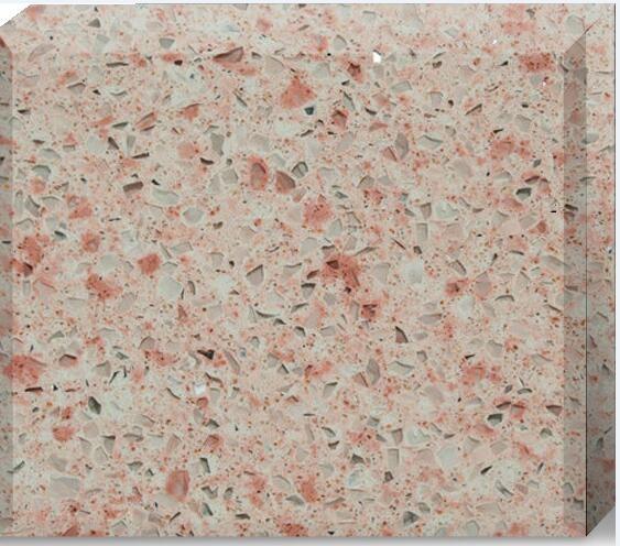 Pink Crystal Engineered Quartz Tile , Solid Polished Quartz Kitchen Countertops
