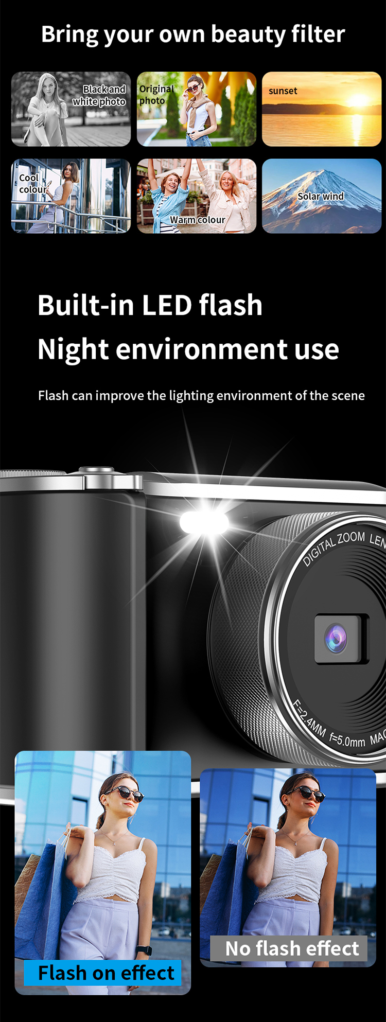 4K Vintage Digital Camera 64MP with Autofocus 16x Digital Zoom 3.0 Inch IPS Screen 1200mAh Battery for Vlog  As Christmas Gift
