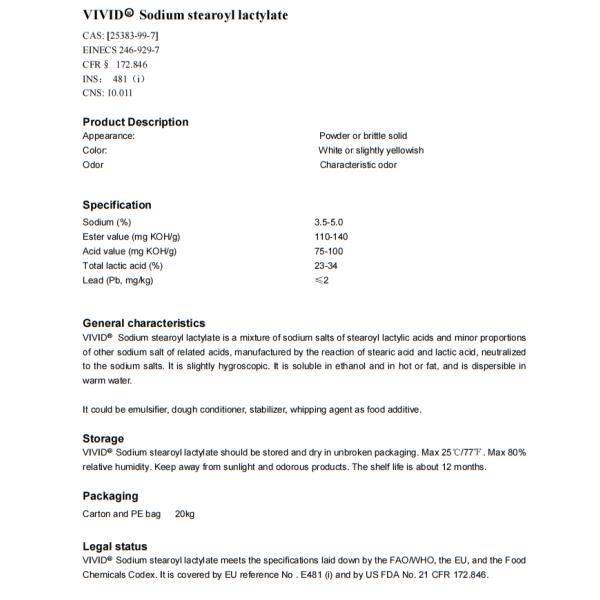 E481 Food Grade Sodium Stearoyl Lactylate, SSL with ISO, FSSC, Kosher, Halal